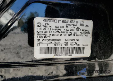 2013 Infiniti G37 Base из США, поврежденный, VIN JN1CV6AP3DM306253